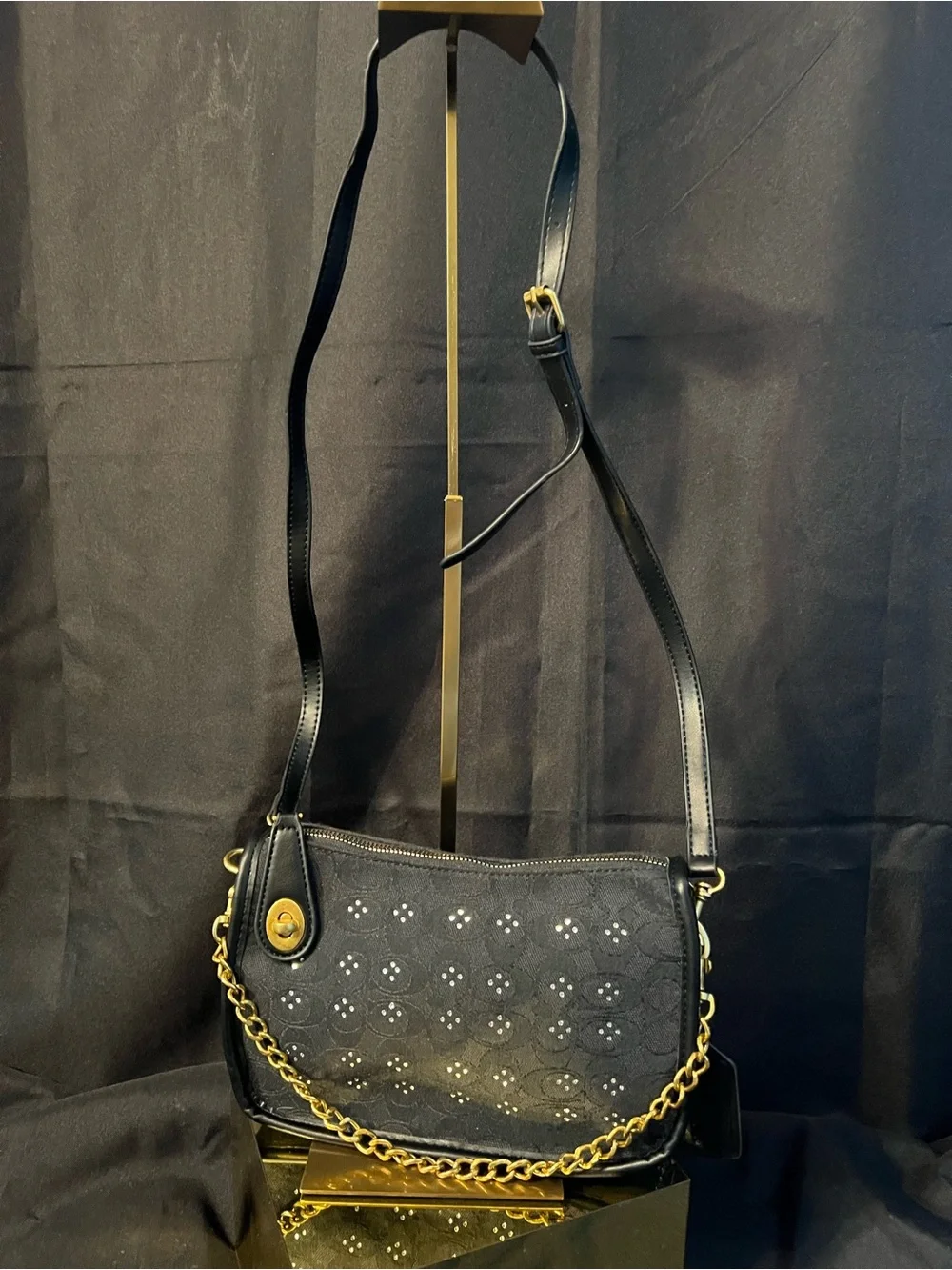 Coach Black Shoulder Bag with Gold Chain